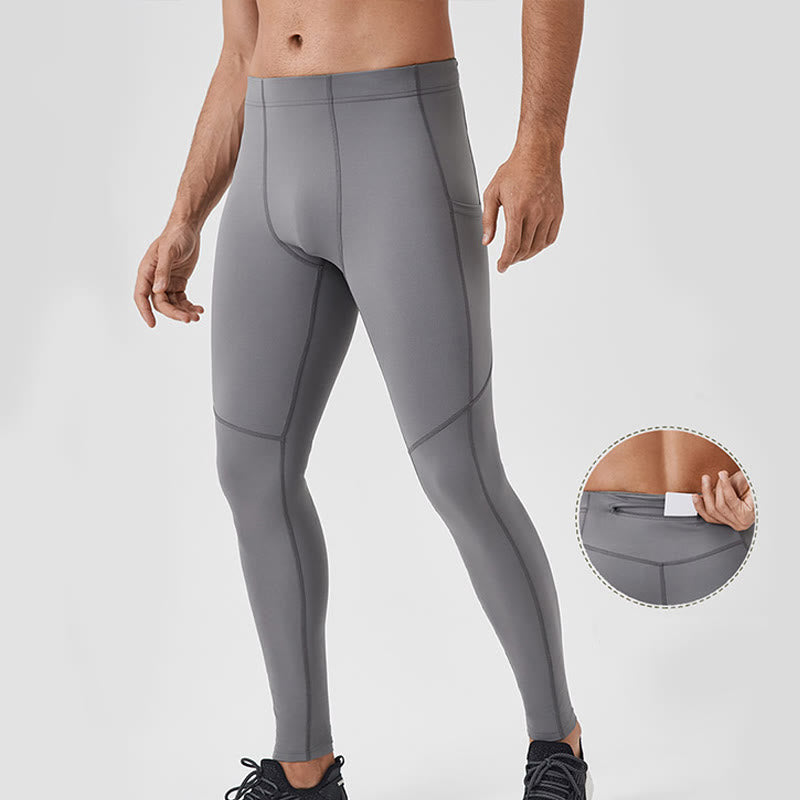 Buddha Stones Solid Color High Waist Elastic Breathable Sports Men's Leggings Pants With Back Zipper Pocket - LightGrey - US/UK/AU44，EU54 (2XL) - image 0