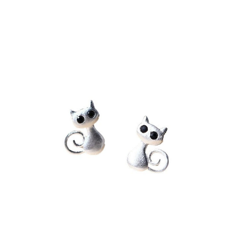 Buddha Stones 925 Sterling Silver Posts Cute Cat Kitten Blessing Stud Earrings - image 6