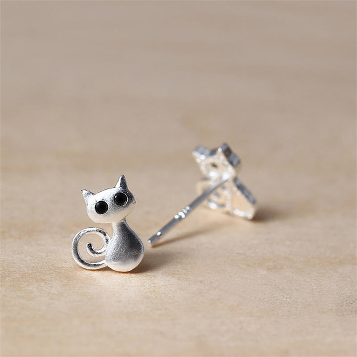 Buddha Stones 925 Sterling Silver Posts Cute Cat Kitten Blessing Stud Earrings - image 3