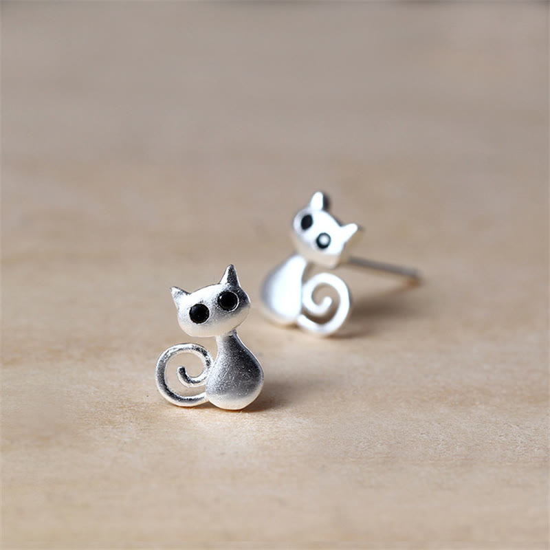 Buddha Stones 925 Sterling Silver Posts Cute Cat Kitten Blessing Stud Earrings - image 2