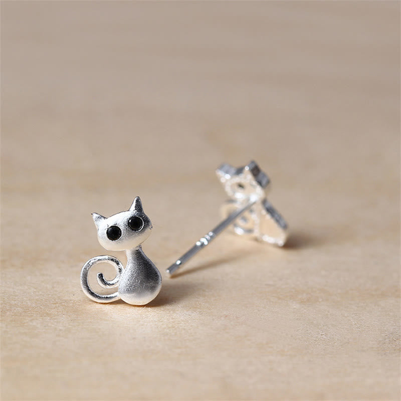 Buddha Stones 925 Sterling Silver Posts Cute Cat Kitten Blessing Stud Earrings - image 2