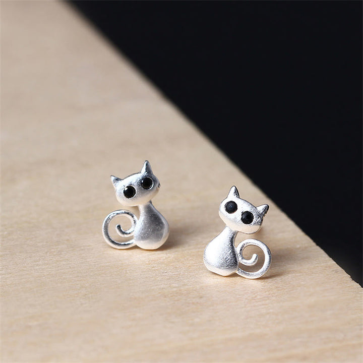 Buddha Stones 925 Sterling Silver Posts Cute Cat Kitten Blessing Stud Earrings - 925 Sterling Silver - image 1