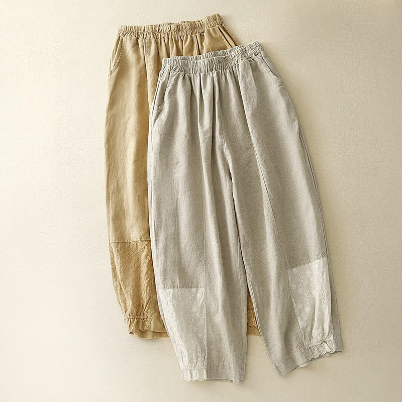 Buddha Stones Casual Embroidery Patchwork Fabric 7-8 Length Cropped Pants Women's Cotton Harem Pants With Pockets - image 16