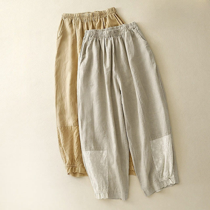 Buddha Stones Casual Embroidery Patchwork Fabric 7-8 Length Cropped Pants Women's Cotton Harem Pants With Pockets - image 16