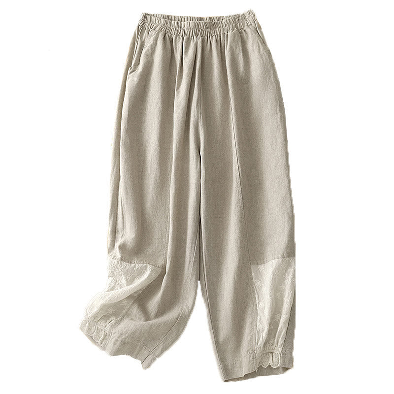 Buddha Stones Casual Embroidery Patchwork Fabric 7-8 Length Cropped Pants Women's Cotton Harem Pants With Pockets - image 7