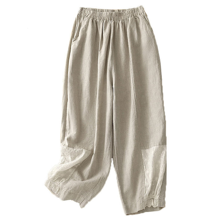 Buddha Stones Casual Embroidery Patchwork Fabric 7-8 Length Cropped Pants Women's Cotton Harem Pants With Pockets - image 7