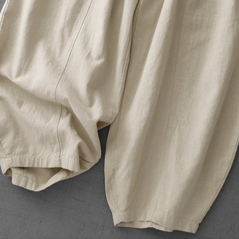 Buddha Stones Casual Plain 7-8 Length Women's Cotton Linen Harem Pants With Pockets - image 4