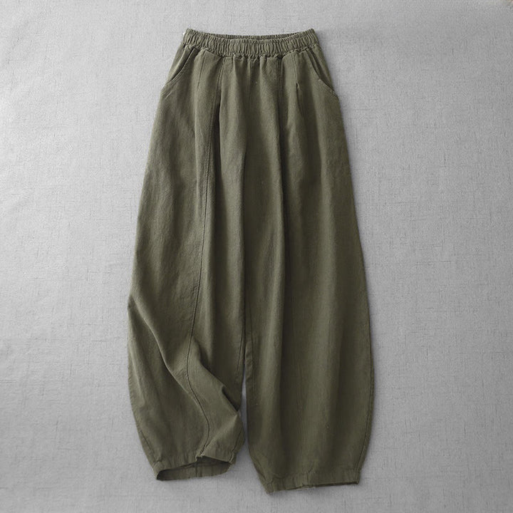 Buddha Stones Casual Plain 7-8 Length Women's Cotton Linen Harem Pants With Pockets - Olive - US8-10，UK/AU12-14，EU40-42 (2XL) - image 26
