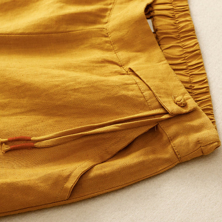 Buddha Stones Casual Plain High Waist Women's Cotton Linen Wide Leg Pants With Pockets - image 5