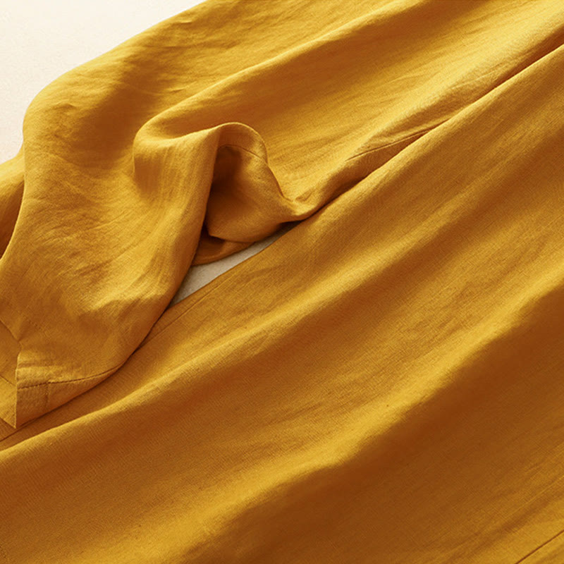 Buddha Stones Casual Plain High Waist Women's Cotton Linen Wide Leg Pants With Pockets - image 1