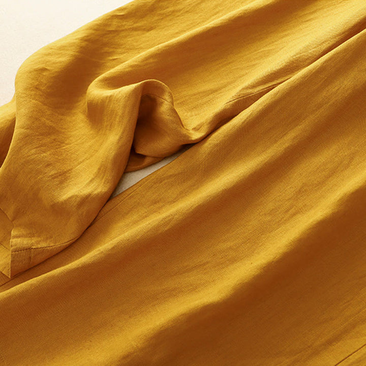 Buddha Stones Casual Plain High Waist Women's Cotton Linen Wide Leg Pants With Pockets - image 1