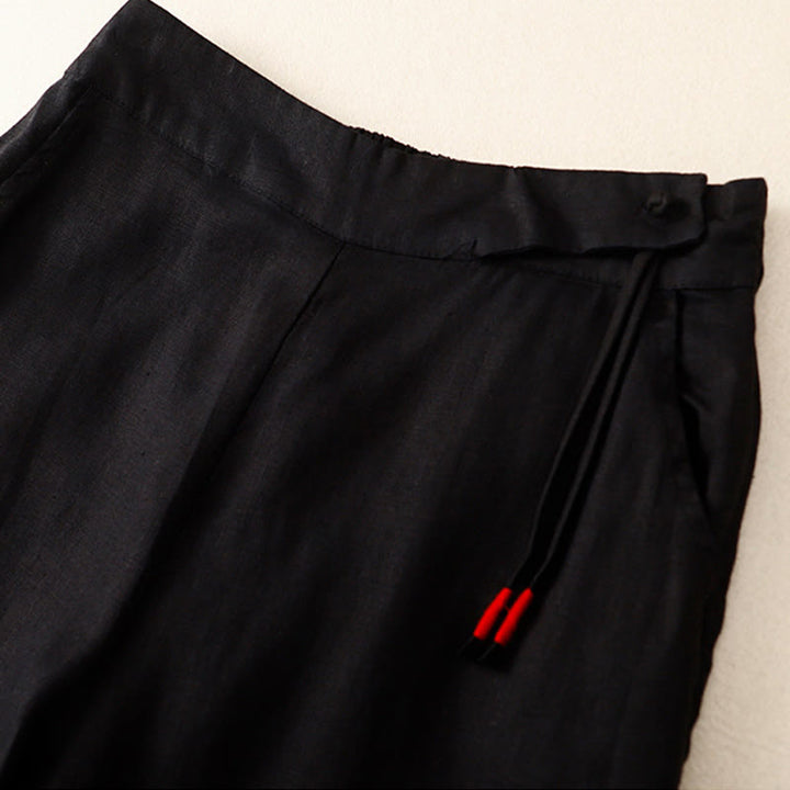 Buddha Stones Casual Plain High Waist Women's Cotton Linen Wide Leg Pants With Pockets - image 8