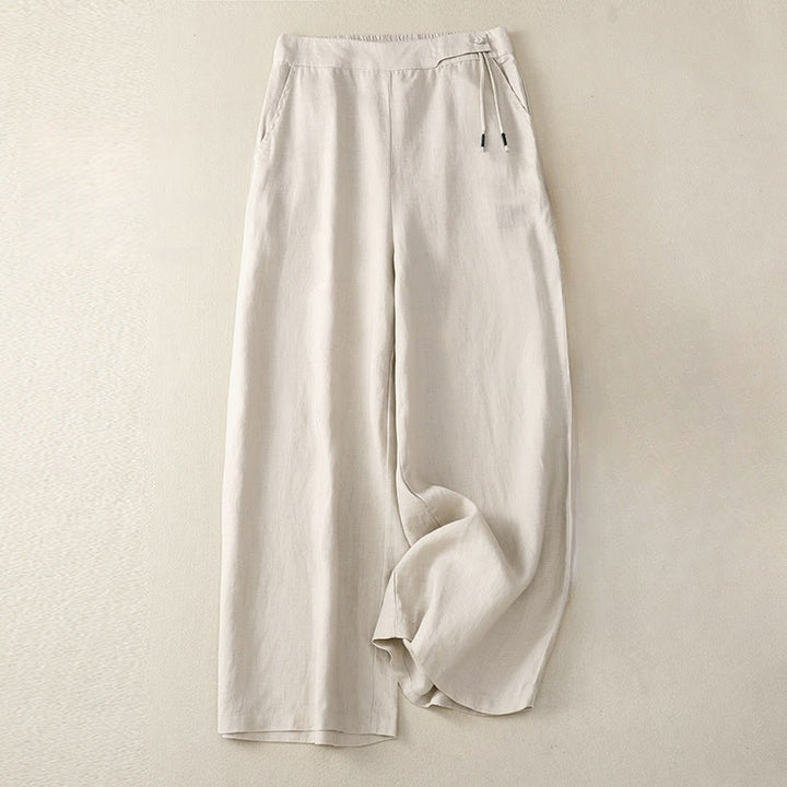 Buddha Stones Casual Plain High Waist Women's Cotton Linen Wide Leg Pants With Pockets - Linen - US12，UK/AU16，EU44 (3XL) - image 12