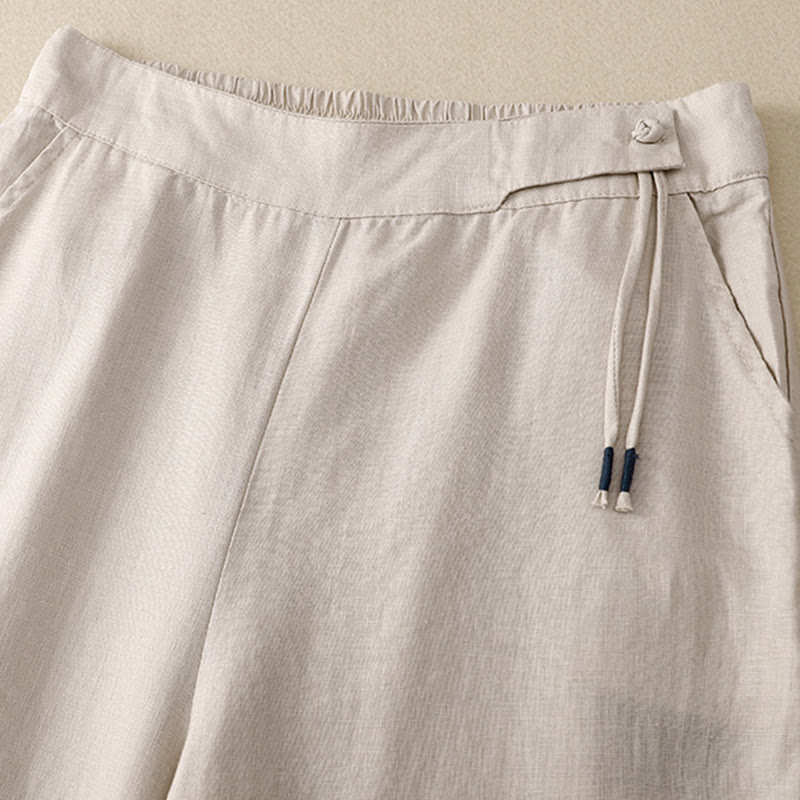 Buddha Stones Casual Plain High Waist Women's Cotton Linen Wide Leg Pants With Pockets - image 15