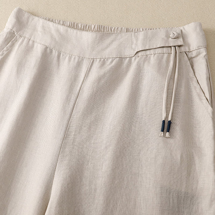 Buddha Stones Casual Plain High Waist Women's Cotton Linen Wide Leg Pants With Pockets - image 15