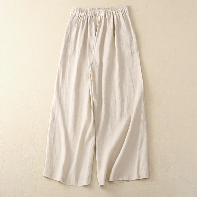 Buddha Stones Casual Plain High Waist Women's Cotton Linen Wide Leg Pants With Pockets - image 13