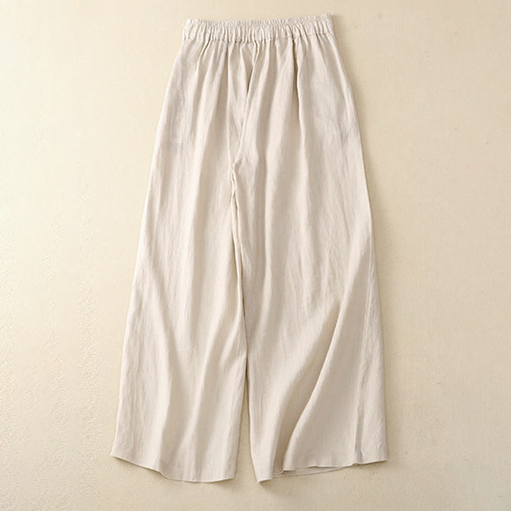 Buddha Stones Casual Plain High Waist Women's Cotton Linen Wide Leg Pants With Pockets - image 13