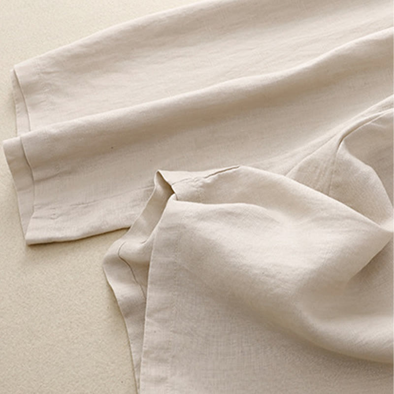 Buddha Stones Casual Plain High Waist Women's Cotton Linen Wide Leg Pants With Pockets - image 17
