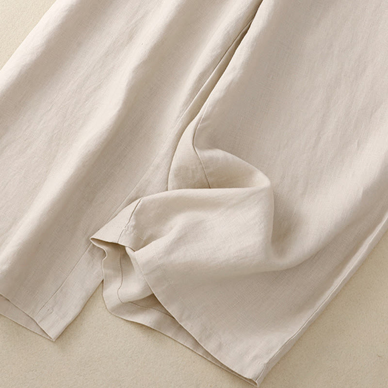 Buddha Stones Casual Plain High Waist Women's Cotton Linen Wide Leg Pants With Pockets - image 14