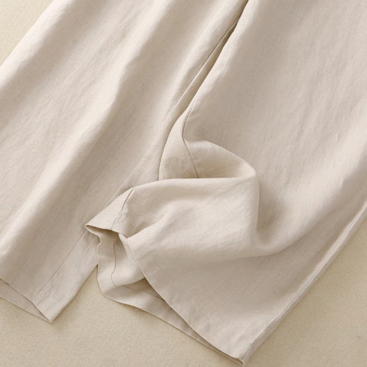 Buddha Stones Casual Plain High Waist Women's Cotton Linen Wide Leg Pants With Pockets - image 14