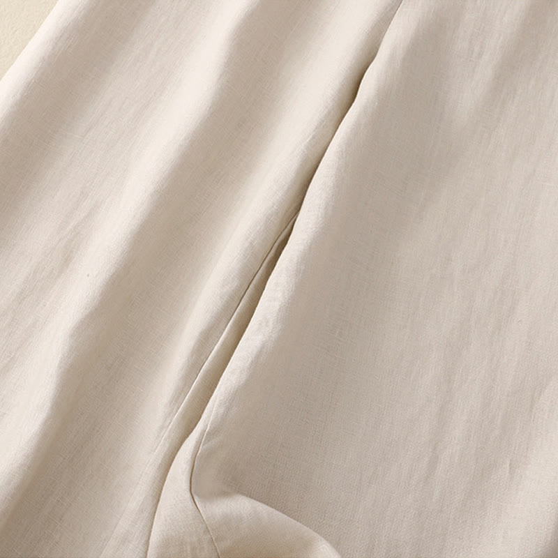 Buddha Stones Casual Plain High Waist Women's Cotton Linen Wide Leg Pants With Pockets - image 19