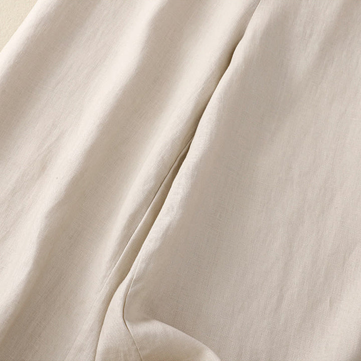 Buddha Stones Casual Plain High Waist Women's Cotton Linen Wide Leg Pants With Pockets - image 19