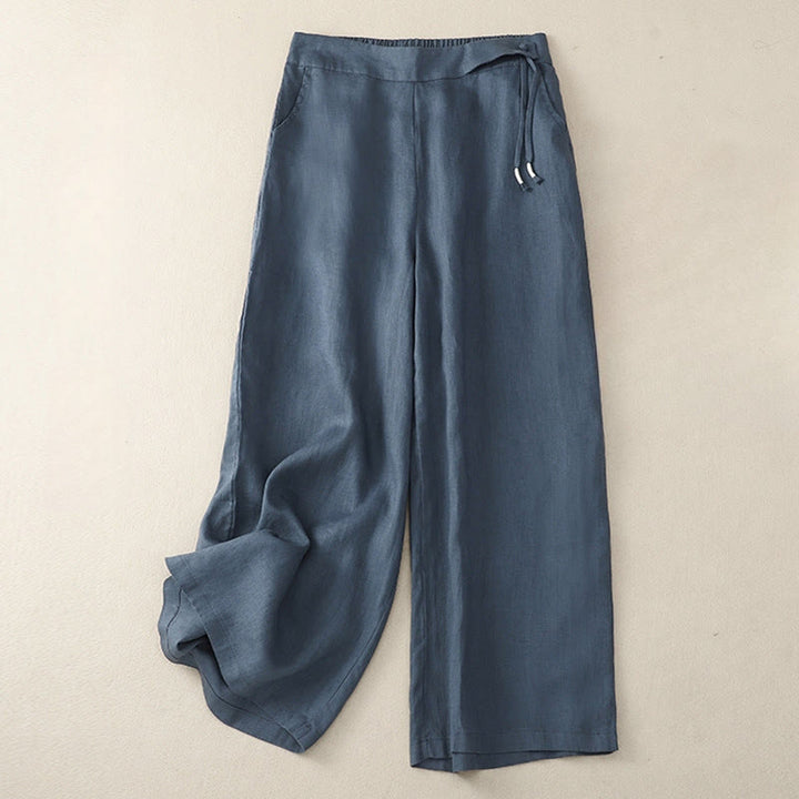 Buddha Stones Casual Plain High Waist Women's Cotton Linen Wide Leg Pants With Pockets - SteelBlue - US12，UK/AU16，EU44 (3XL) - image 20
