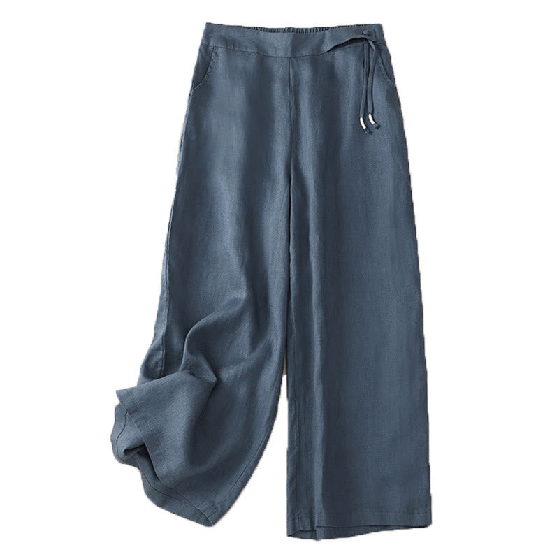 Buddha Stones Casual Plain High Waist Women's Cotton Linen Wide Leg Pants With Pockets - image 21
