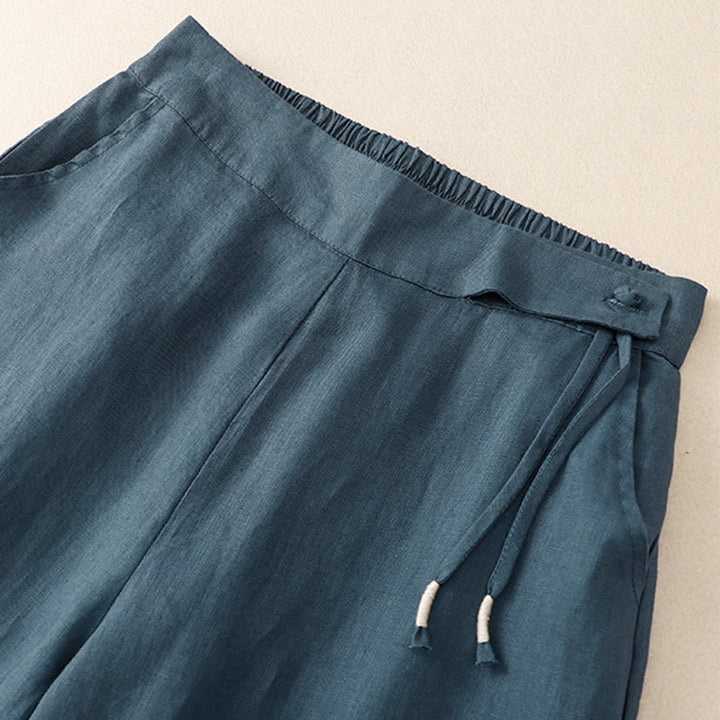 Buddha Stones Casual Plain High Waist Women's Cotton Linen Wide Leg Pants With Pockets - image 25