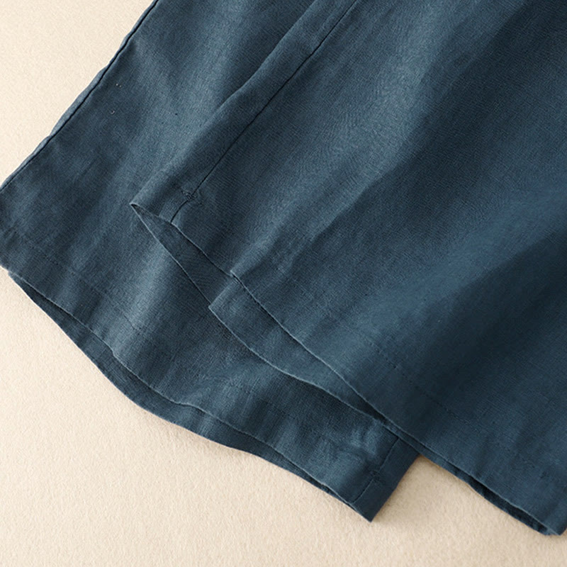 Buddha Stones Casual Plain High Waist Women's Cotton Linen Wide Leg Pants With Pockets - image 22