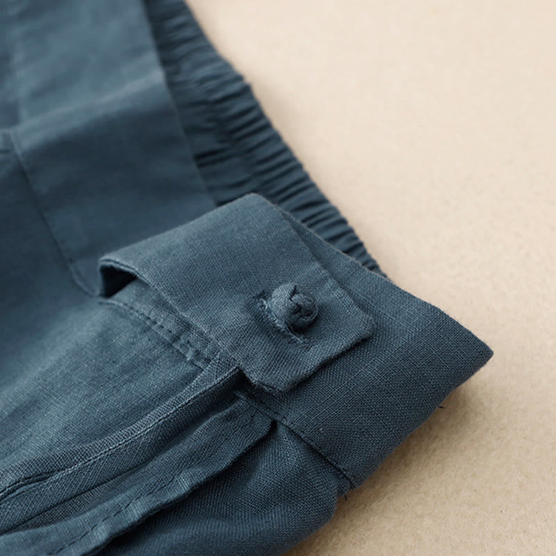 Buddha Stones Casual Plain High Waist Women's Cotton Linen Wide Leg Pants With Pockets - image 26