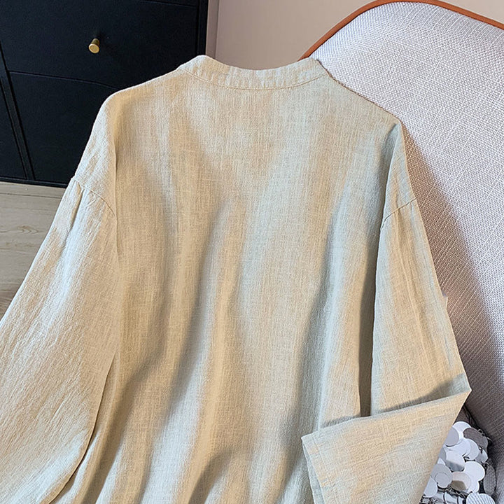Buddha Stones Casual Women's Plain Frog-Button Stand Collar Design Long Sleeve Shirt - image 12