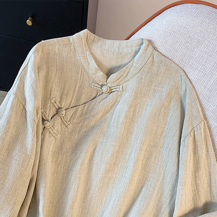 Buddha Stones Casual Women's Plain Frog-Button Stand Collar Design Long Sleeve Shirt - image 13