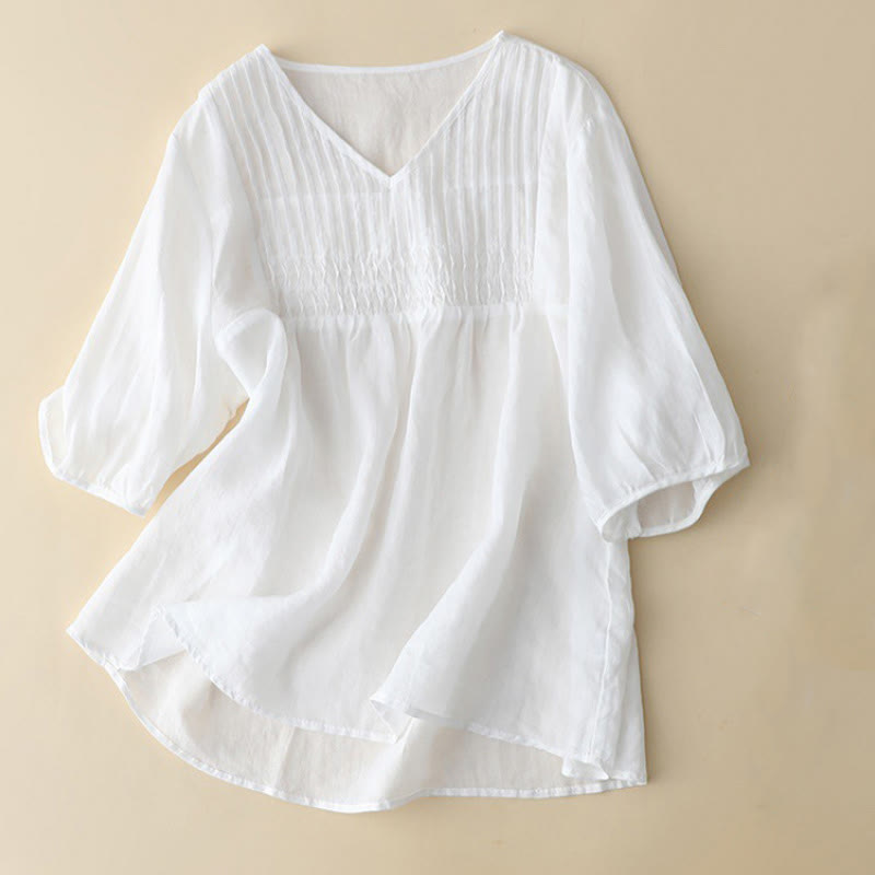 Buddha Stones Casual Plain Loose Women's V-Neck Design Half Sleeve Shirt - image 11