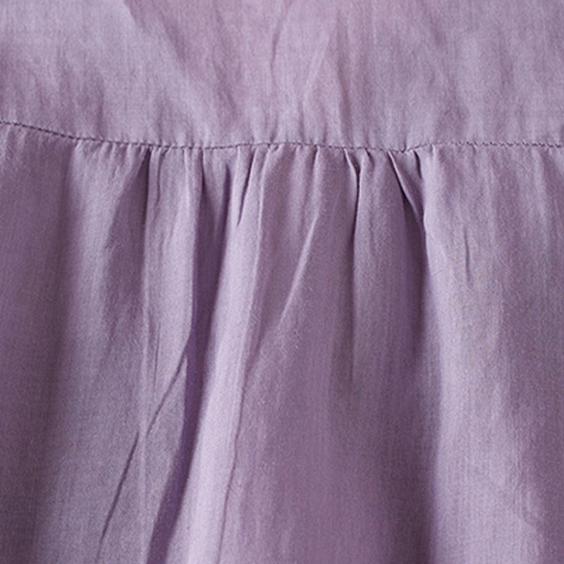 Buddha Stones Casual Embroidery Plants Women's V-Neck Design Half Sleeve Cotton Blended Shirt - image 3