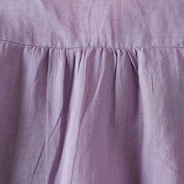 Buddha Stones Casual Embroidery Plants Women's V-Neck Design Half Sleeve Cotton Blended Shirt - image 3