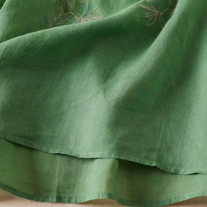 Buddha Stones Casual Embroidery Plants Women's V-Neck Design Half Sleeve Cotton Blended Shirt - image 26