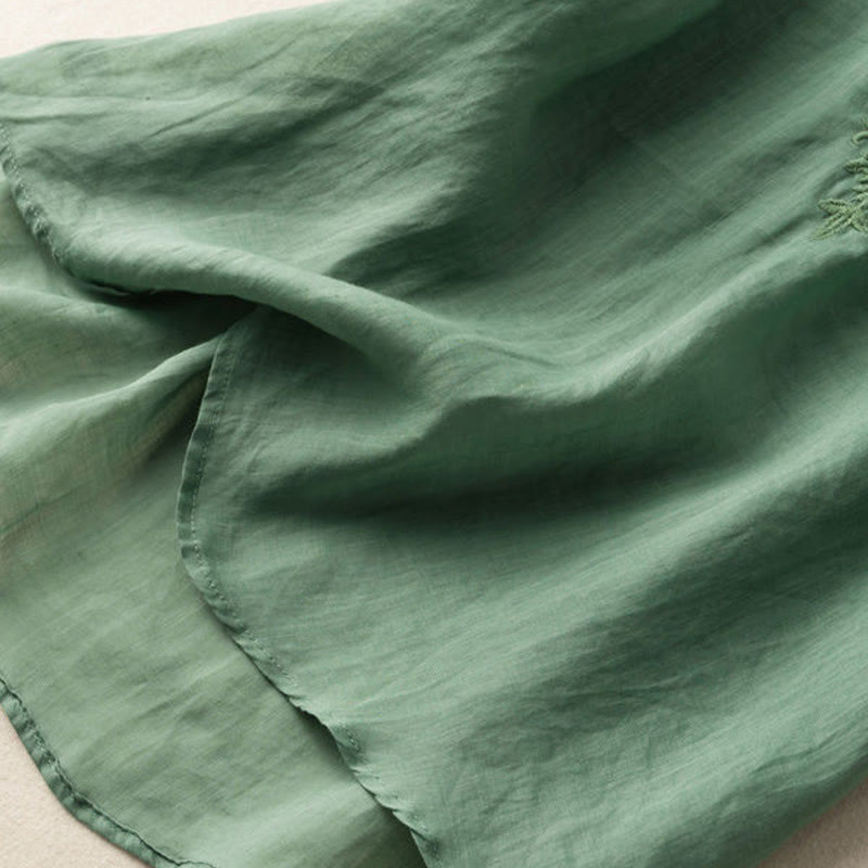 Buddha Stones Casual Embroidery Floral Women's V-Neck Design Half Sleeve Cotton Shirt - image 15