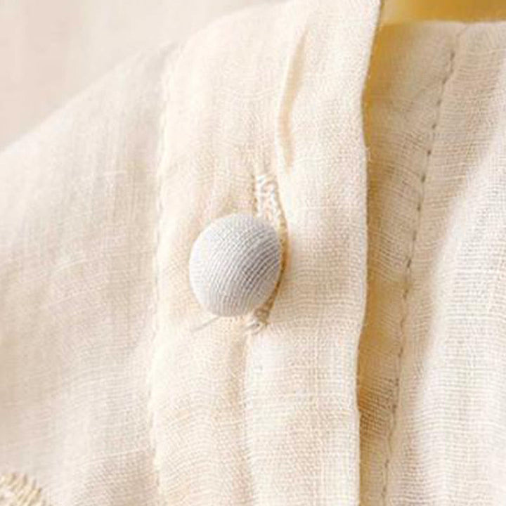 Buddha Stones Casual Embroidered Petals Spliced ​​Organza Women's Crew Neck Design Half Sleeve Cotton Cardigan Shirt - image 7