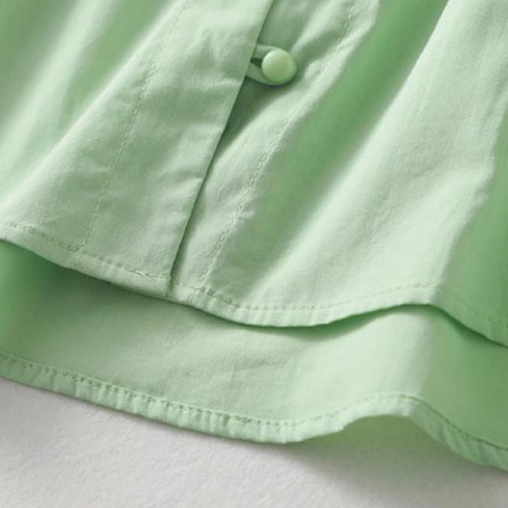 Buddha Stones Casual Plain Frog-Button Women's Ruffle Collar Design Half Sleeve Cotton Linen Shirt - image 18