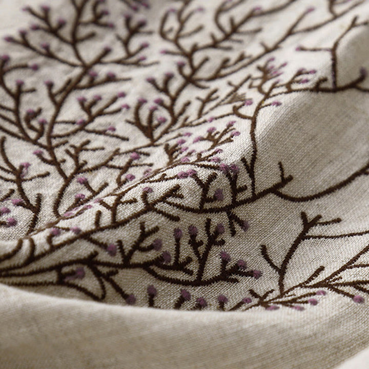 Buddha Stones Casual Embroidery Tree Drawstring Women's Crew Neck Design Half Sleeve Cotton Linen T-Shirt - image 9