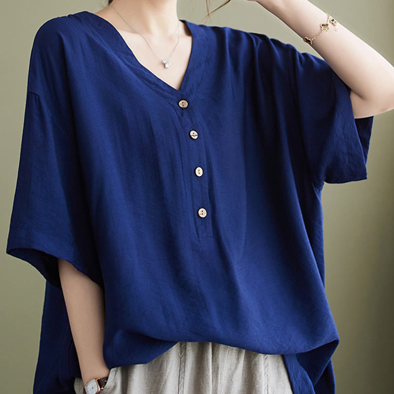 Buddha Stones Casual Plain Women's V-Neck Design Half Sleeve Viscose Shirt - image 12