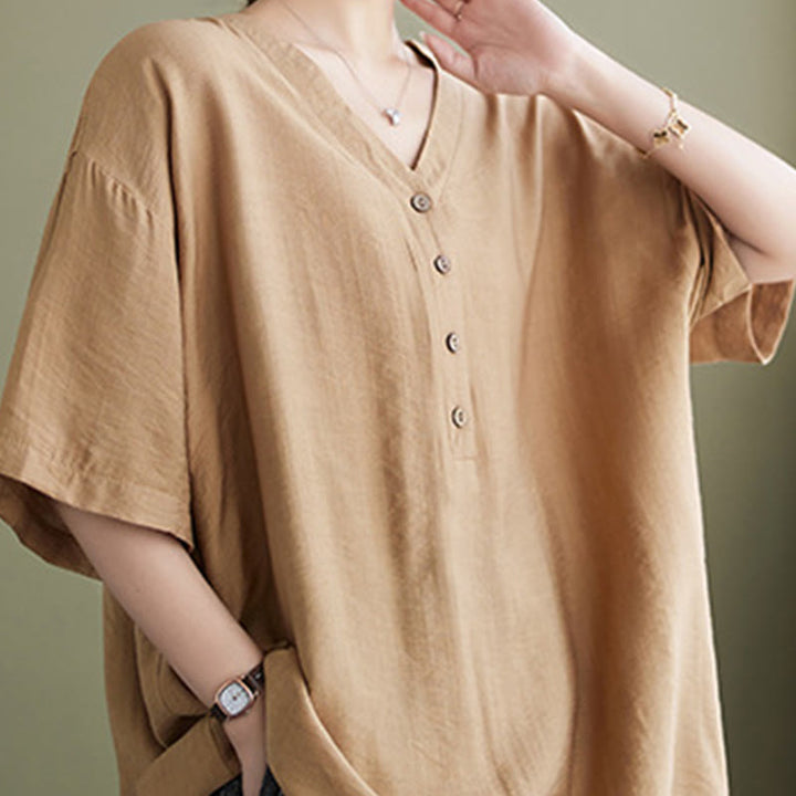 Buddha Stones Casual Plain Women's V-Neck Design Half Sleeve Viscose Shirt - image 18
