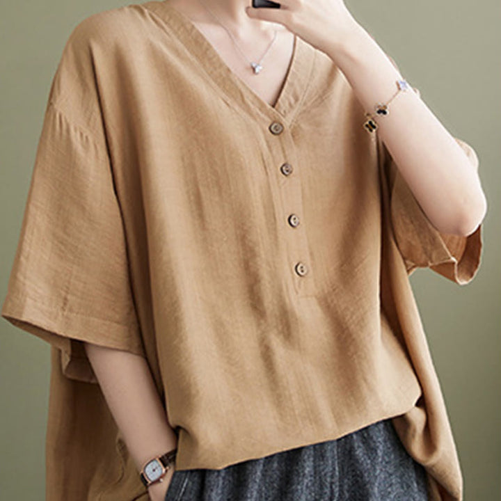 Buddha Stones Casual Plain Women's V-Neck Design Half Sleeve Viscose Shirt - image 17