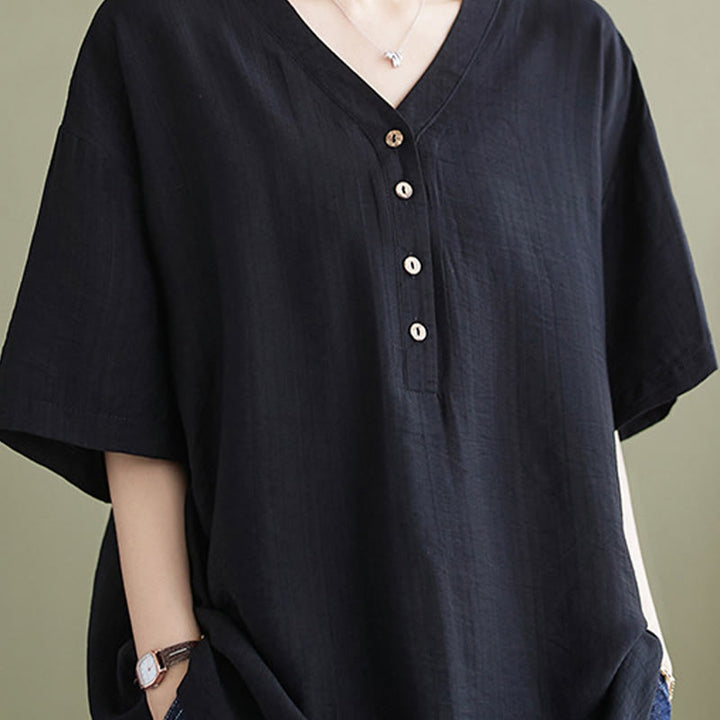 Buddha Stones Casual Plain Women's V-Neck Design Half Sleeve Viscose Shirt - image 24