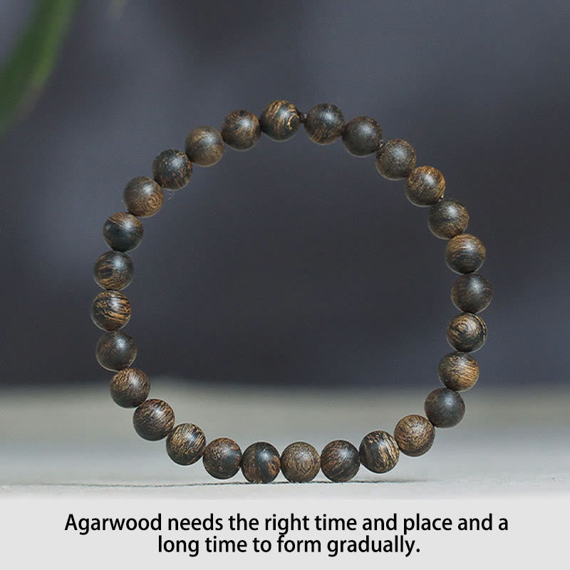 Buddha Stones Rare Brunei Black Qinan Agarwood Peace Strength Bracelet