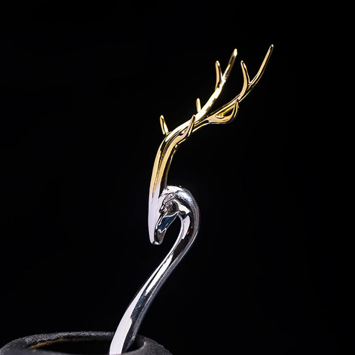 Buddha Stones 925 Sterling Silver Deer Antler Protection Hairpin - image 3