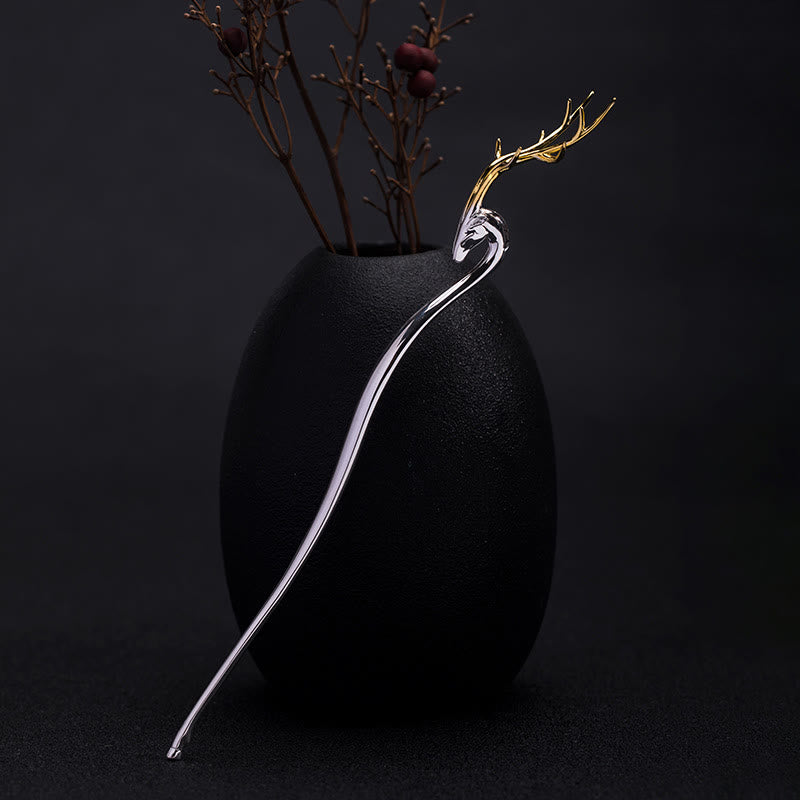 Buddha Stones 925 Sterling Silver Deer Antler Protection Hairpin - Deer Antler Hairpin - image 0