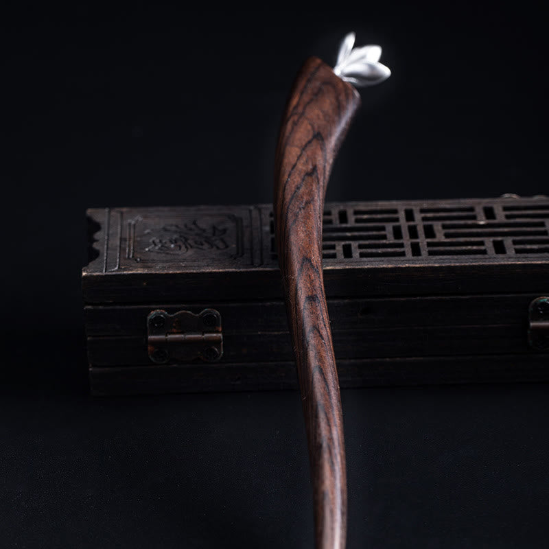 Buddha Stones 925 Sterling Silver Classical Ebony Magnolia Flower Blessing Hairpin - image 4