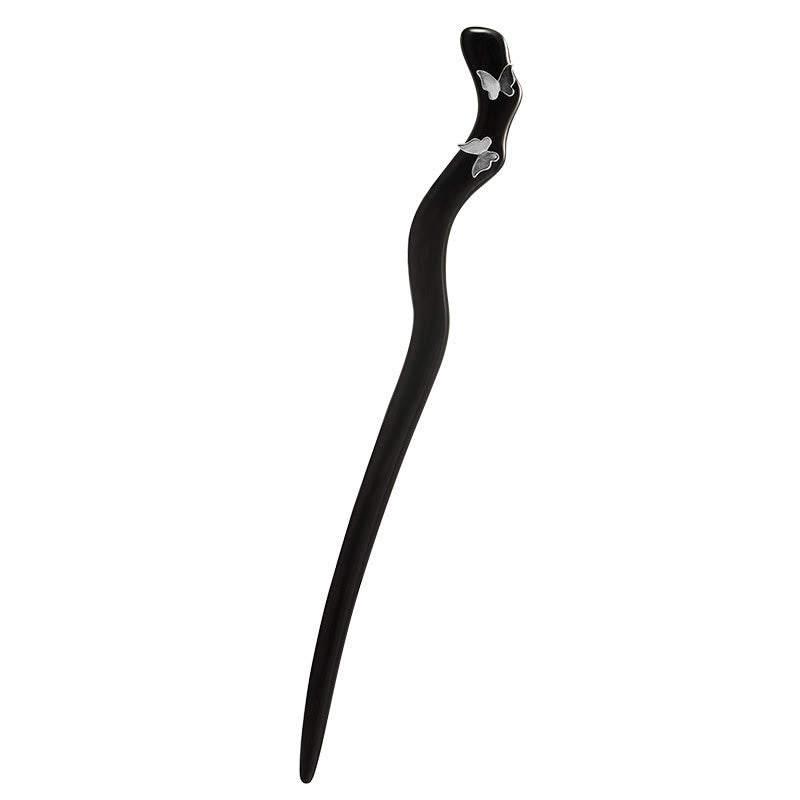 Buddha Stones 925 Sterling Silver Classical Chinese Style Ebony Butterfly Relax Hairpin - image 6